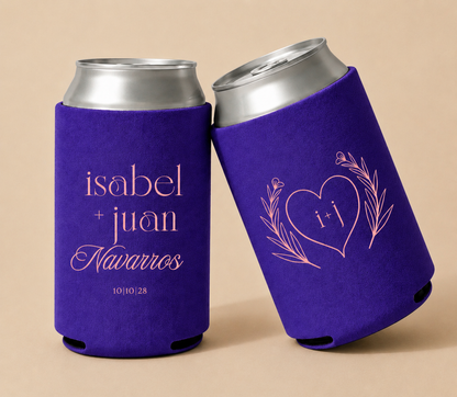 Personalized Purple Heart Initial Wedding Can Coolers
