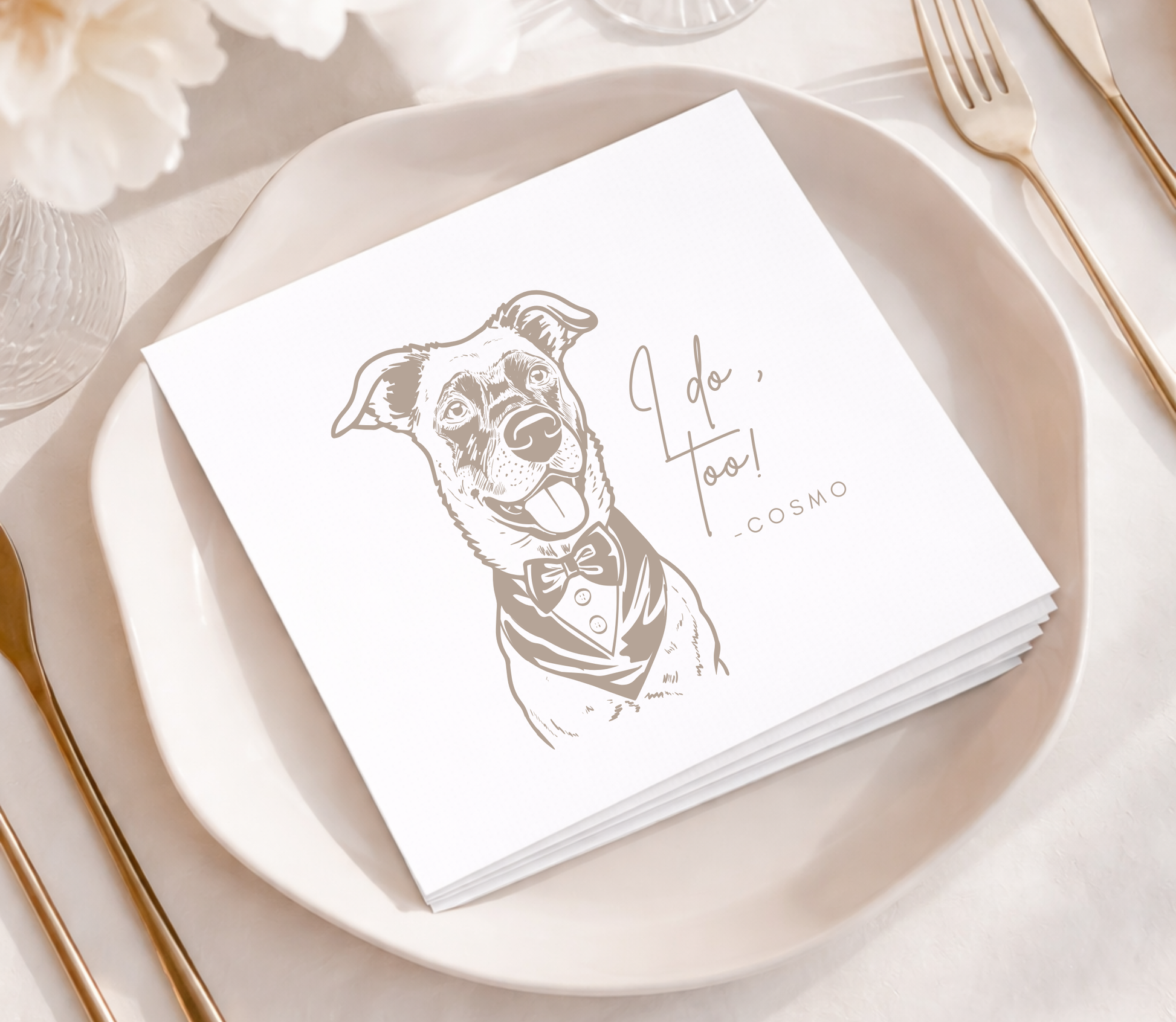 Personalized dog wedding napkins with pet portrait