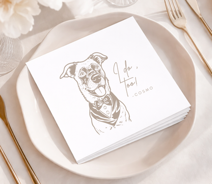 Personalized dog wedding napkins with pet portrait
