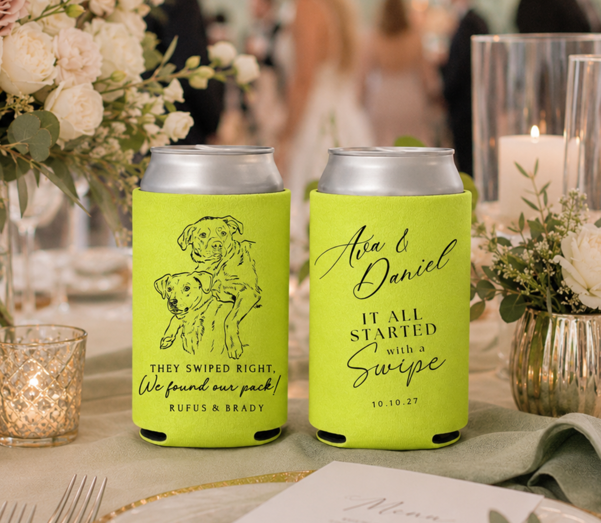 Custom dog portrait wedding can cooler