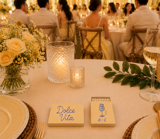 Custom Dolce Vita wedding matchboxes.