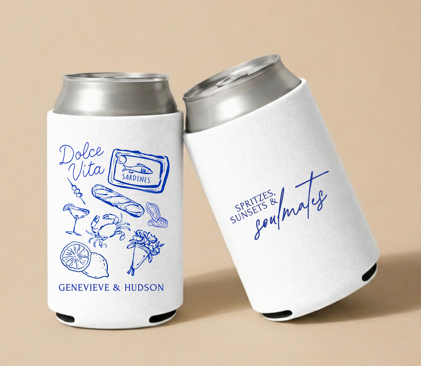 Italy Wedding Can Coolers, Coastal Design