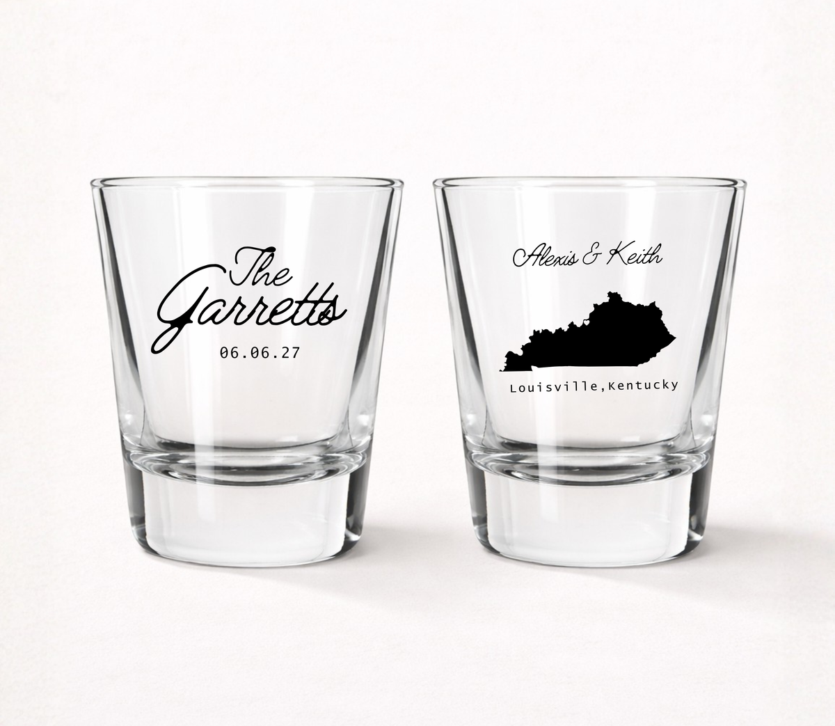 Custom Kentucky wedding shot glasses
Louisville wedding favor shot glasses
Personalized Kentucky state shot glasses
State silhouette wedding shot glasses
Custom wedding keepsake shot glasses
Kentucky destination wedding favors
