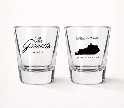 Custom Kentucky wedding shot glasses
Louisville wedding favor shot glasses
Personalized Kentucky state shot glasses
State silhouette wedding shot glasses
Custom wedding keepsake shot glasses
Kentucky destination wedding favors