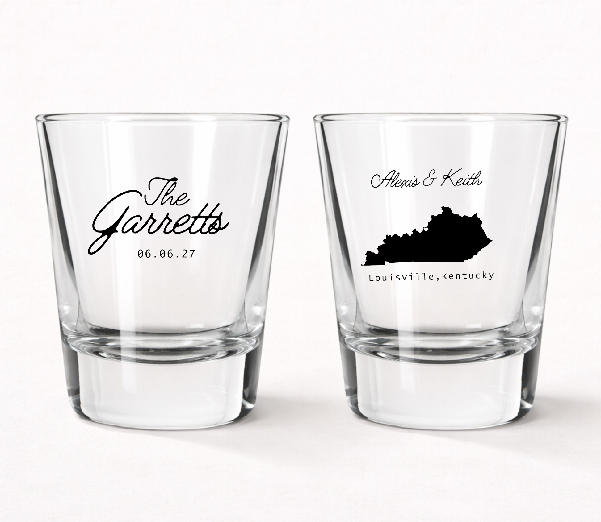 Custom Kentucky wedding shot glasses
Louisville wedding favor shot glasses
Personalized Kentucky state shot glasses
State silhouette wedding shot glasses
Custom wedding keepsake shot glasses
Kentucky destination wedding favors