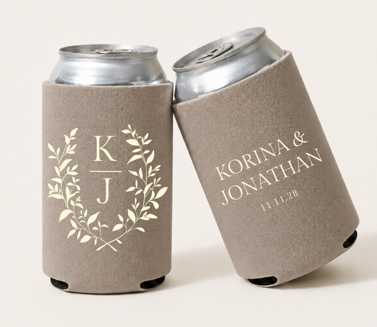 Personalized Botanical Wedding Can Coolers