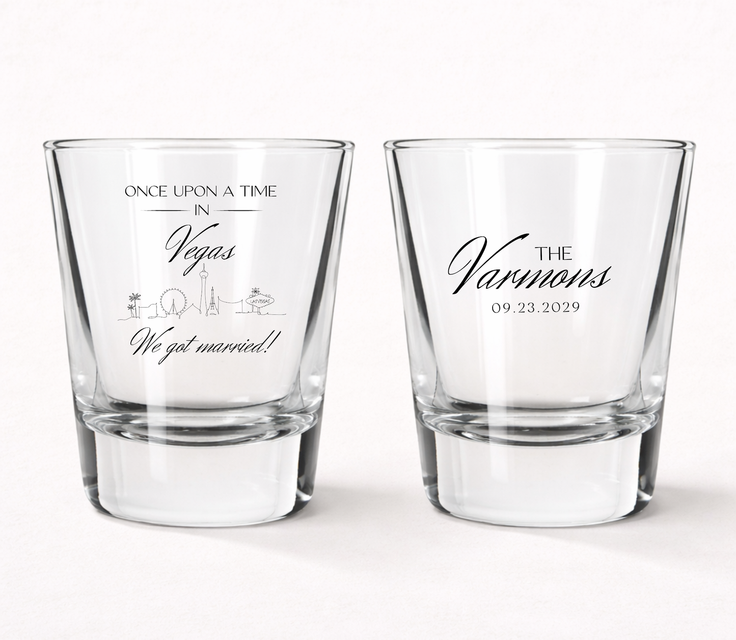 Personalized Las Vegas wedding shot glasses
Vegas destination wedding favor shot glasses
Custom Las Vegas wedding keepsake glasses
Once Upon A Time In Vegas wedding shot glasses
Personalized Vegas wedding favors
Las Vegas skyline wedding shot glasses