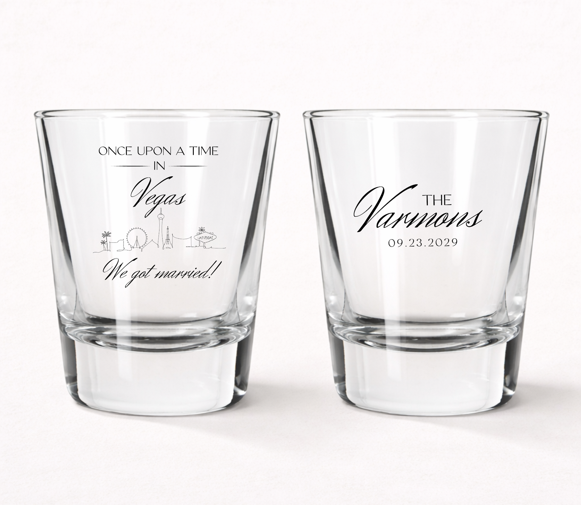 Personalized Las Vegas wedding shot glasses
Vegas destination wedding favor shot glasses
Custom Las Vegas wedding keepsake glasses
Once Upon A Time In Vegas wedding shot glasses
Personalized Vegas wedding favors
Las Vegas skyline wedding shot glasses