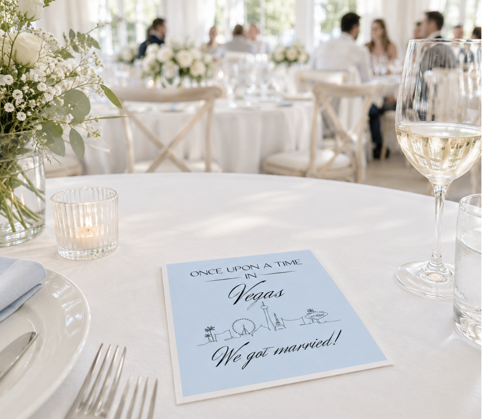 Custom Las Vegas wedding cocktail napkins.