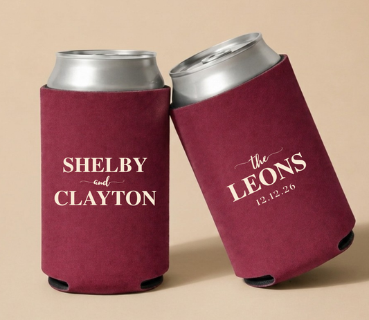 Personalized Modern Name Wedding Can Coolers