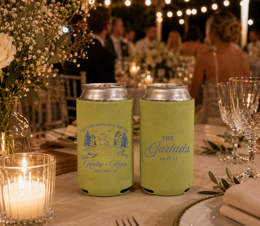 Lime green personalized wedding can coolers 