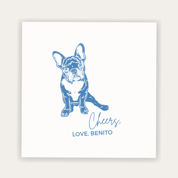Custom pet portrait wedding napkin with dog illustration and personalized wording