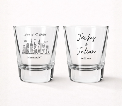 Personalized Manhattan wedding shot glasses
New York City skyline wedding favor shot glasses
Custom NYC wedding keepsake glasses
Manhattan destination wedding shot glasses
Personalized New York wedding shot glasses
Skyline wedding favor glasses for guests