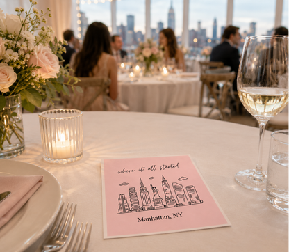 Custom Manhattan wedding cocktail napkins.