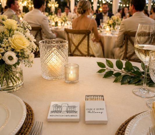 Custom Baja Luna wedding matchboxes.