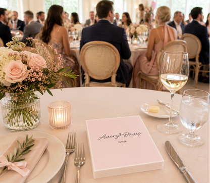 Custom handwritten heart wedding napkins.