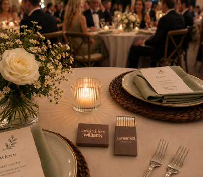 Personalized just married matchboxes.