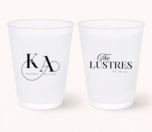 Elegant monogram wedding frosted cups
Personalized frosted cups with custom initials
Modern wedding cups with minimalist typography
Custom wedding drinkware with names and date
Luxury wedding favor frosted cups
Minimalist personalized wedding cups