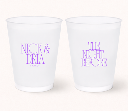 Custom The Night Before wedding frosted cups
Personalized rehearsal dinner frosted cups
Modern wedding welcome party cups
Custom wedding weekend drinkware with names and date