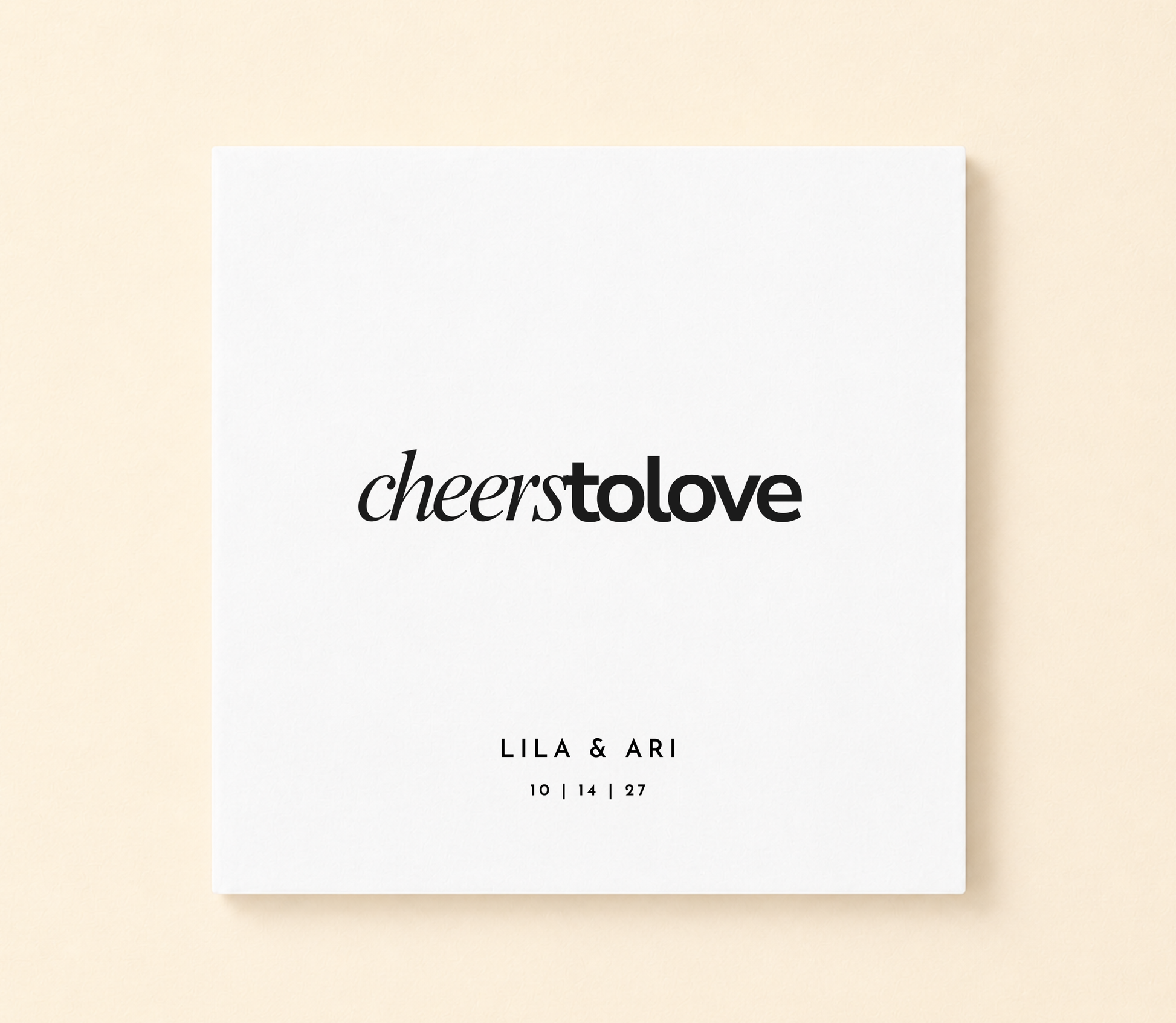 Personalized Cheers to Love wedding napkins with black typography, custom names, and wedding date on gray paper napkins