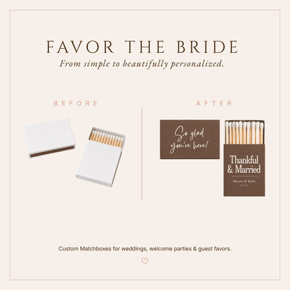 Elegant personalized Thanksgiving matchboxes for fall weddings with custom couple names and wedding date.