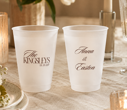 Classic wedding cup with couples last name and first names as well as the date