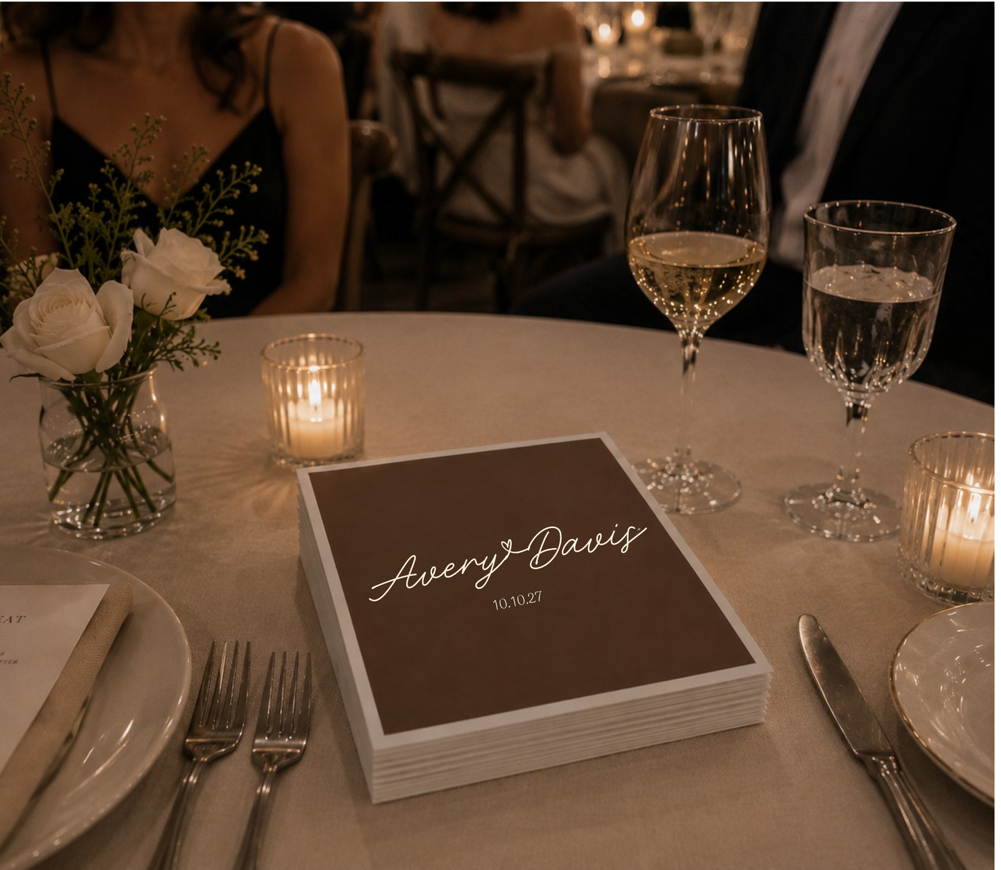 Custom couple name beverage napkins.