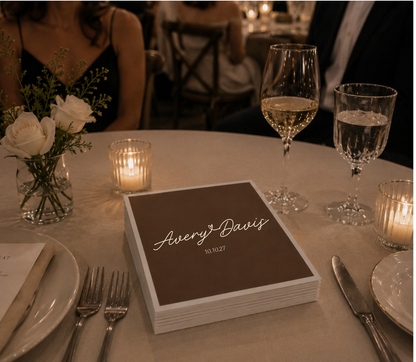 Custom couple name beverage napkins.