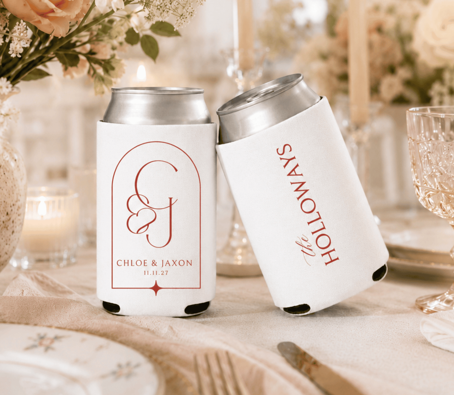 Elegant Monogram Wedding Can Coolers
