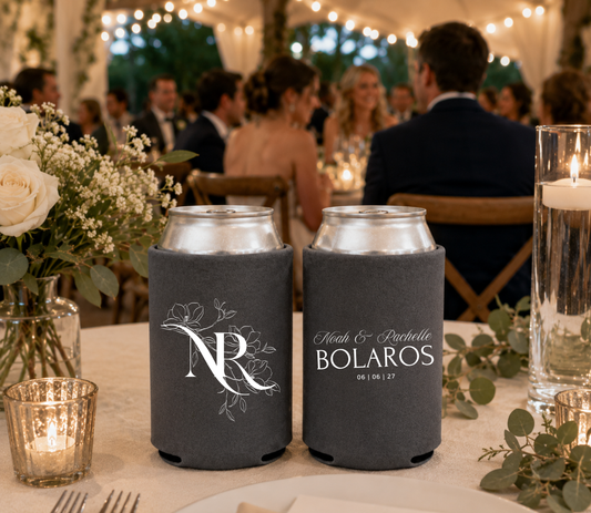 Modern Floral Monogram Wedding Can Coolers