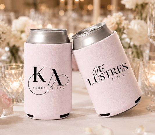 Blush Pink coolers with initials and last name and date modern wedding