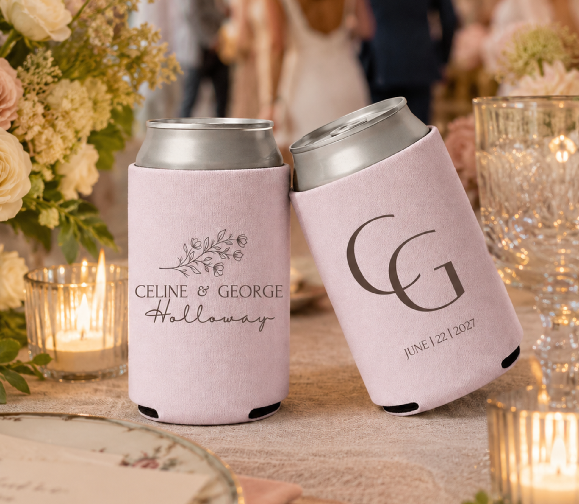 Custom can coolers, with initial and first and last names