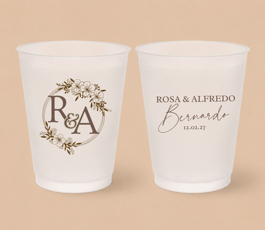 Personalized Floral Monogram Initials Wedding Frosted Cups