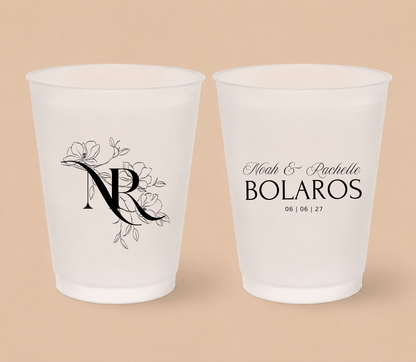 Personalized Floral Initials Monogram Wedding Frosted Cups