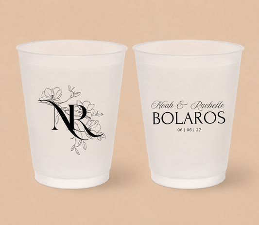 Personalized Floral Initials Monogram Wedding Frosted Cups