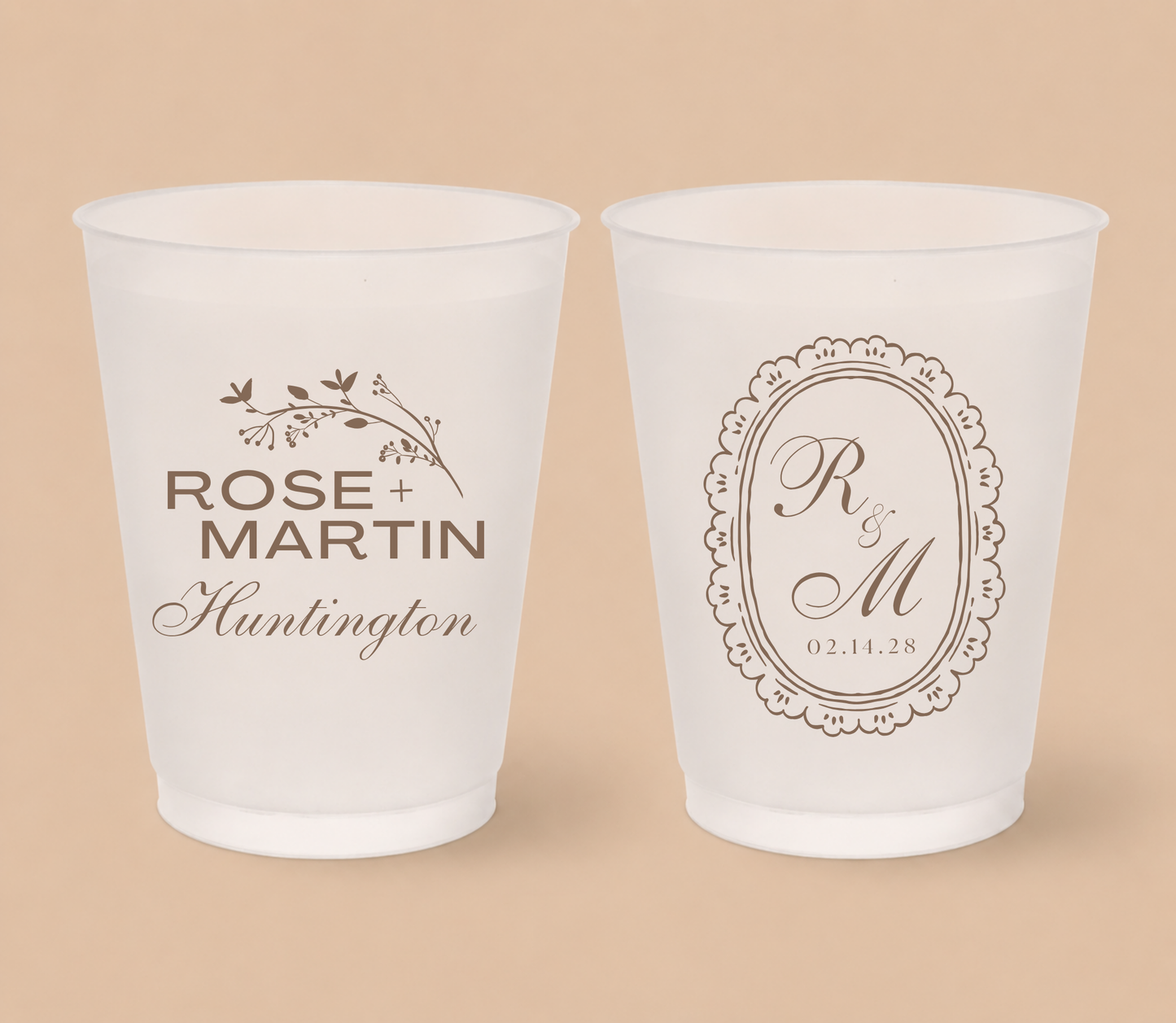 Personalized Peach Monogram Wedding Frosted Cups