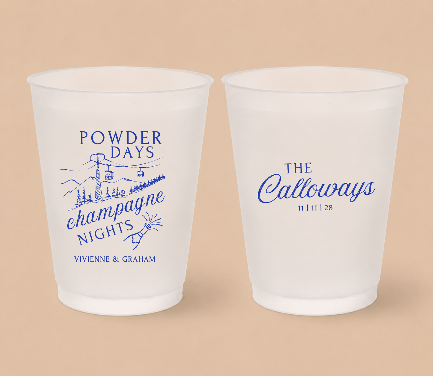 Personalized Powder Ski Wedding Frosted Cups
