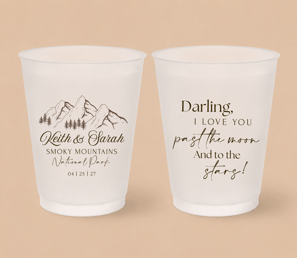 Personalized Smoky Mountain Wedding Frosted Cups