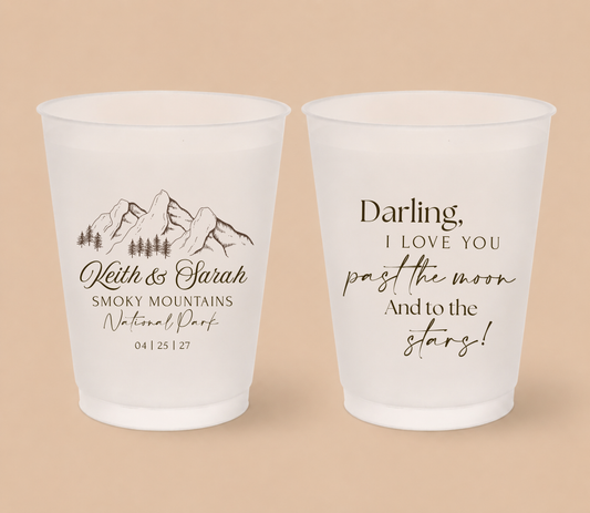 Personalized Smoky Mountain Wedding Frosted Cups
