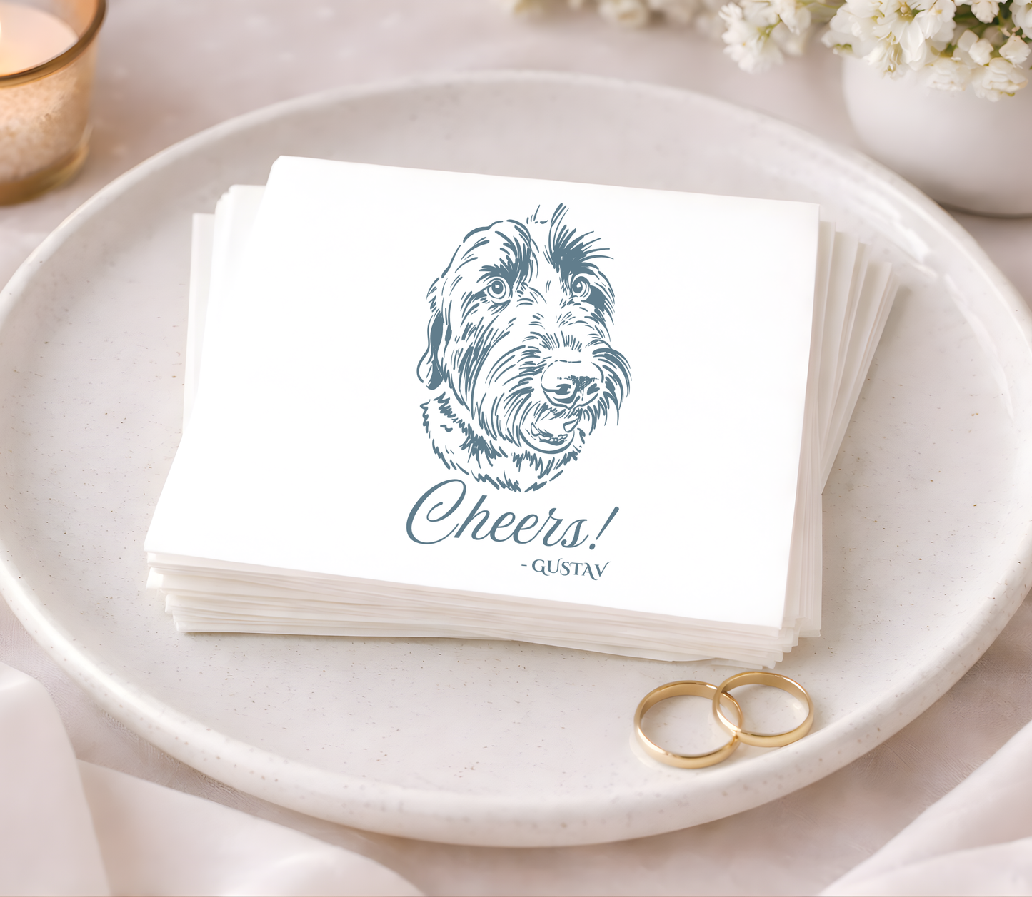 Cute Pet Art Script Napkins Reception Setup