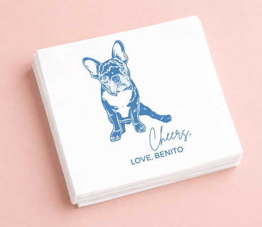 Custom dog wedding napkins cheers design
Personalized pet portrait napkins dog
Dog illustration cocktail napkins wedding
Minimal dog wedding napkin design
