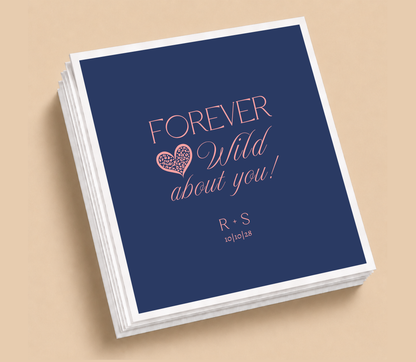 Personalized Navy Forever Wild Wedding Cocktail Napkins