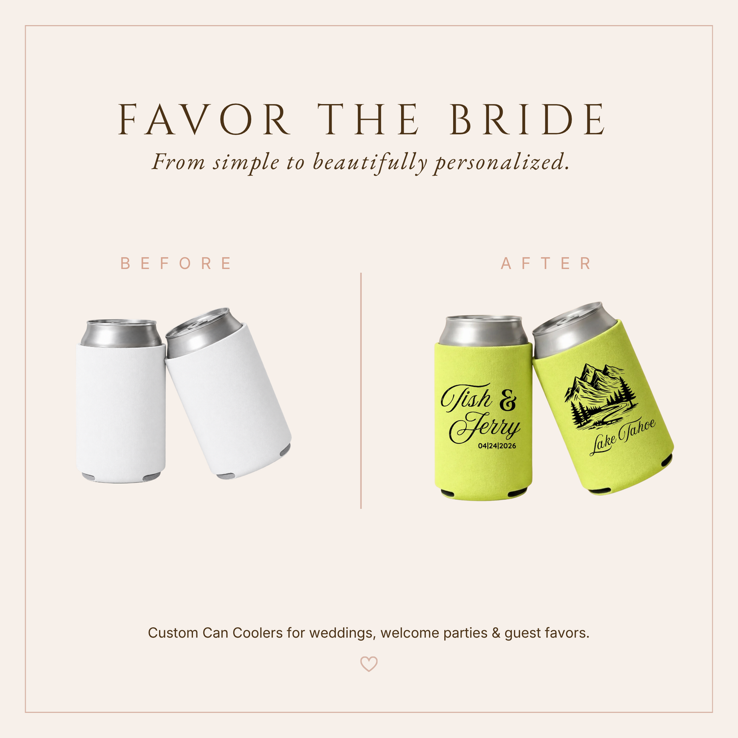 Personalized Lake Tahoe Wedding Can Coolers