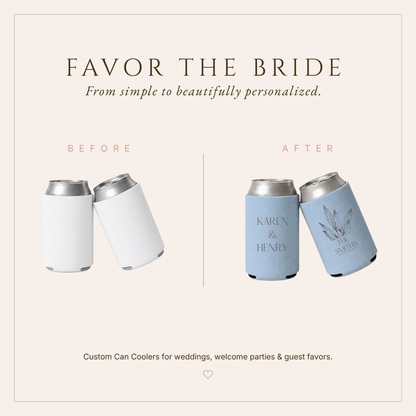 Personalized Couple Name Botanical Wedding Can Coolers