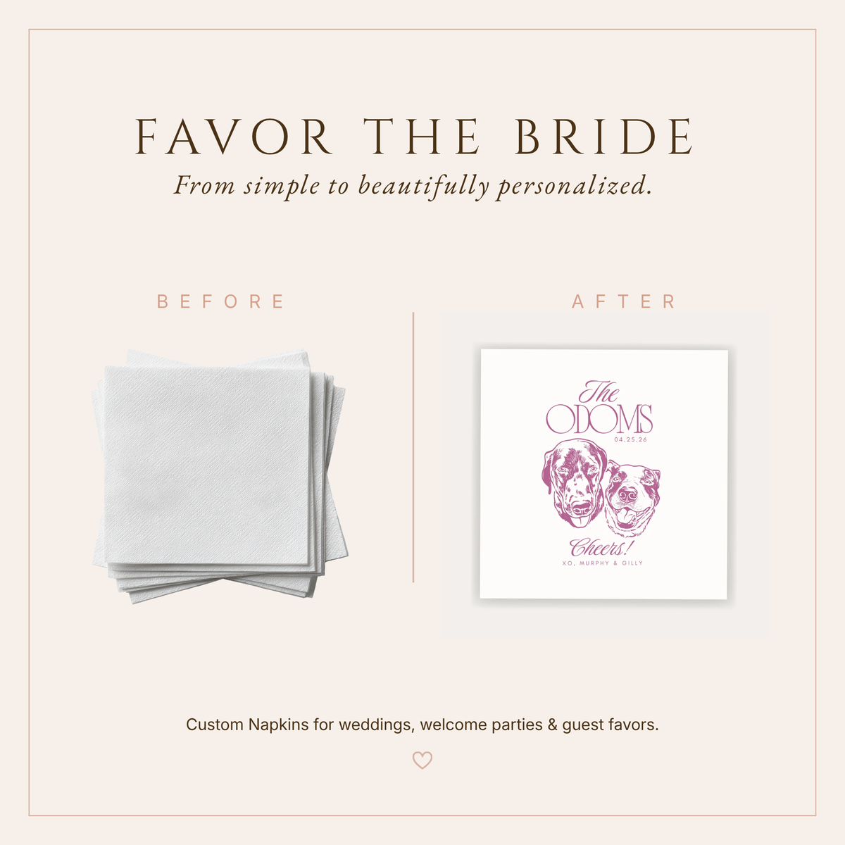Personalized Couple Dog Portrait Wedding Napkins