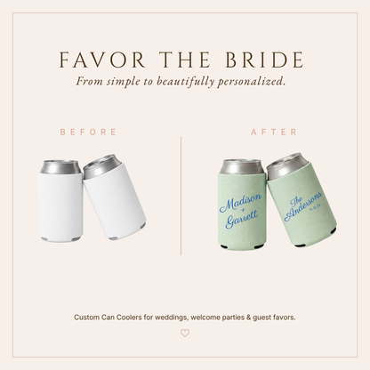Personalized Couple Sage Green Wedding Can Coolers