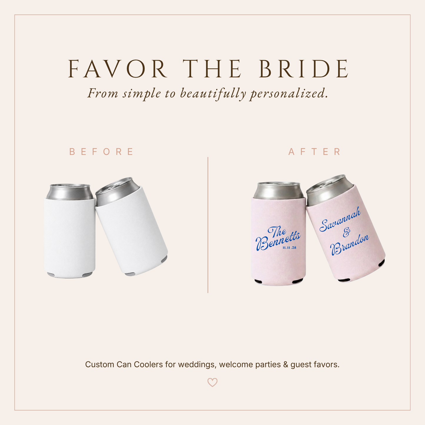 Personalized Couple Pink Wedding Can Coolers