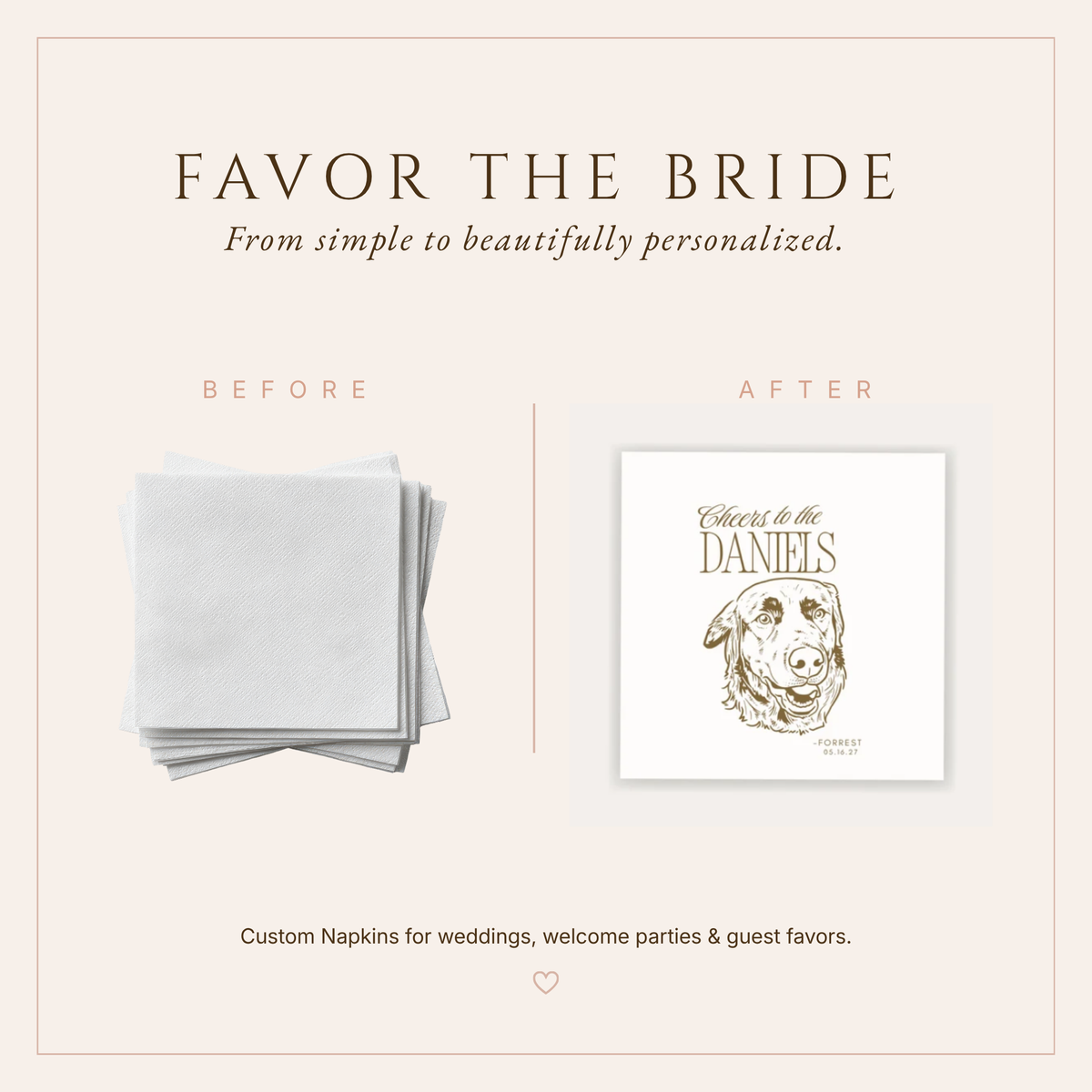 Personalized Pet Portrait Design Wedding Napkins