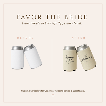 Personalized Couple Script Wedding Can Coolers