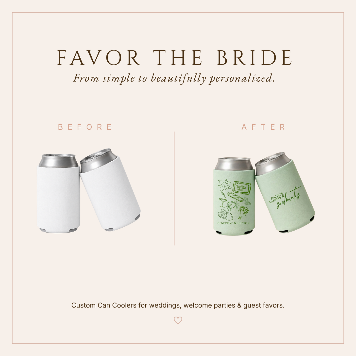Personalized Italian Coastal Wedding Can Coolers